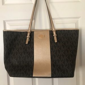 Michael Kors Brown Center Gold Signature Tote